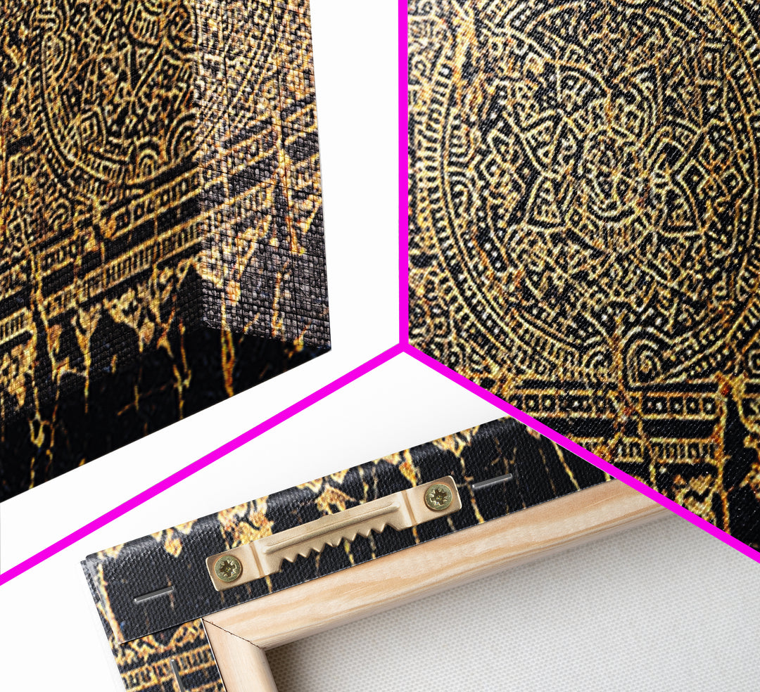 Gold Tribal Pattern Wall Art, African Abstract Textile Print, Black And Gold Decor, Boho Ethnic Home Decor Canvas Print Gift