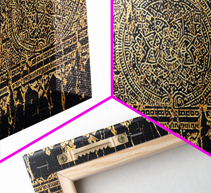 Gold Tribal Pattern Wall Art, African Abstract Textile Print, Black And Gold Decor, Boho Ethnic Home Decor Canvas Print Gift