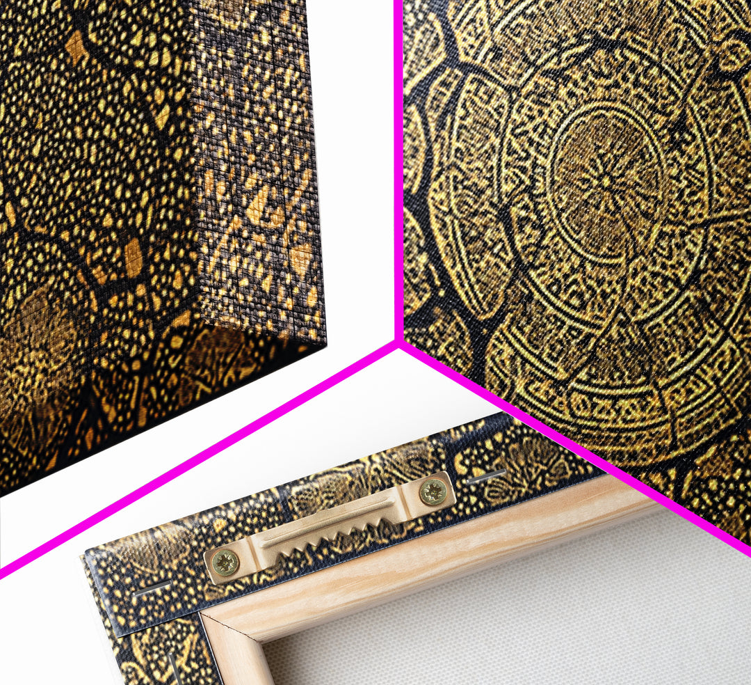 Gold African Tree Canvas Print, Abstract Tribal Map Pattern, Black And Gold Wall Decor, Boho Cultural Home Decor, Statement Wall Art