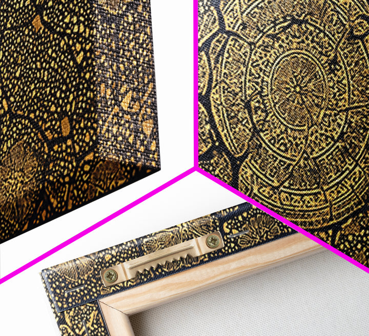 Gold African Tree Canvas Print, Abstract Tribal Map Pattern, Black And Gold Wall Decor, Boho Cultural Home Decor, Statement Wall Art