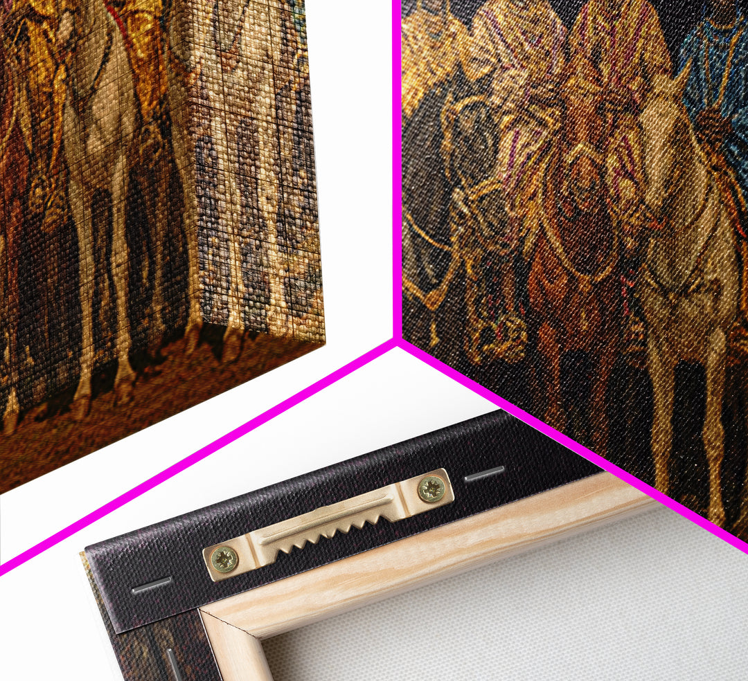 Golden African Royal Horsemen At Night Wall Art, Luxury Afrocentric Canvas Print, Traditional Tribal Decor, Statement Piece