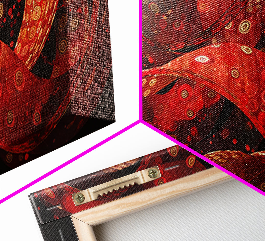 Flowing Red Ankara Fabric Ribbons Wall Art, Abstract African Patterns, Modern Textile Art Canvas Print, Bold Boho Home Decor
