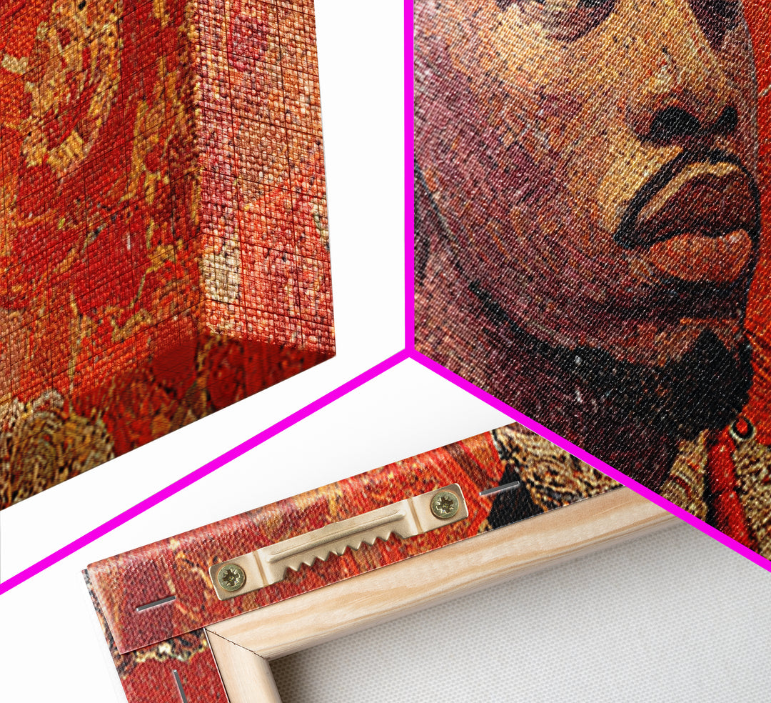 Ornate African Royal Man Portrait Framed Canvas Print, Afrocentric Black Art, Gold Jewelry Canvas, Cultural Heritage Wall Art