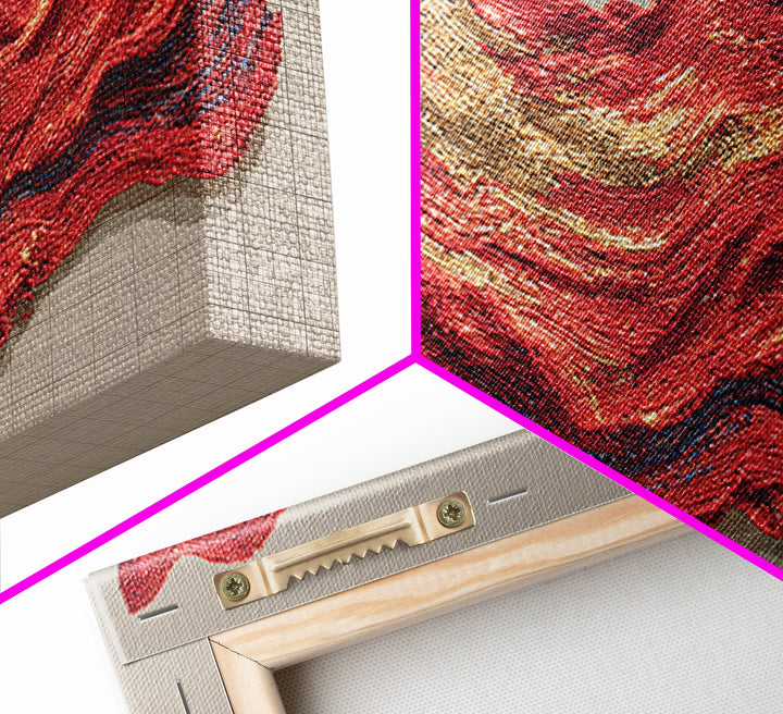 Red And Gold Beaded Wave Sculpture Wall Art, African Abstract Textile Decor, Luxury Canvas Print, Bold Contemporary Home Accent