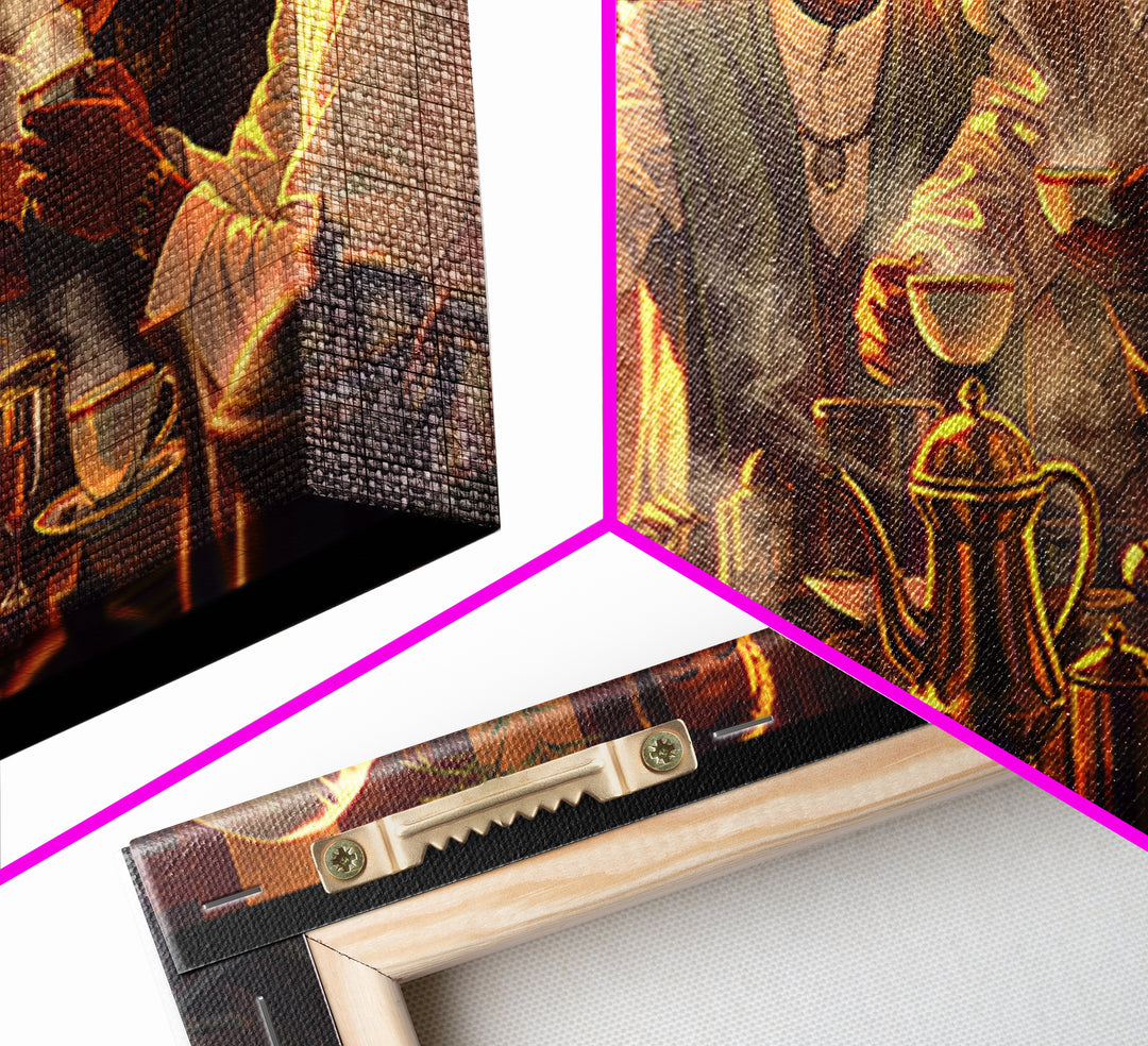 Joyful African Family Tea Gathering Wall Art, Black Culture Art Print, Warm Afrocentric Home Decor For Kitchen Or Dining Room