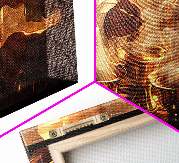 Golden Hands Pouring Tea Canvas Print, African Inspired Kitchen Wall Decor, Cultural Art Print For Warm Dining Room Home Decor
