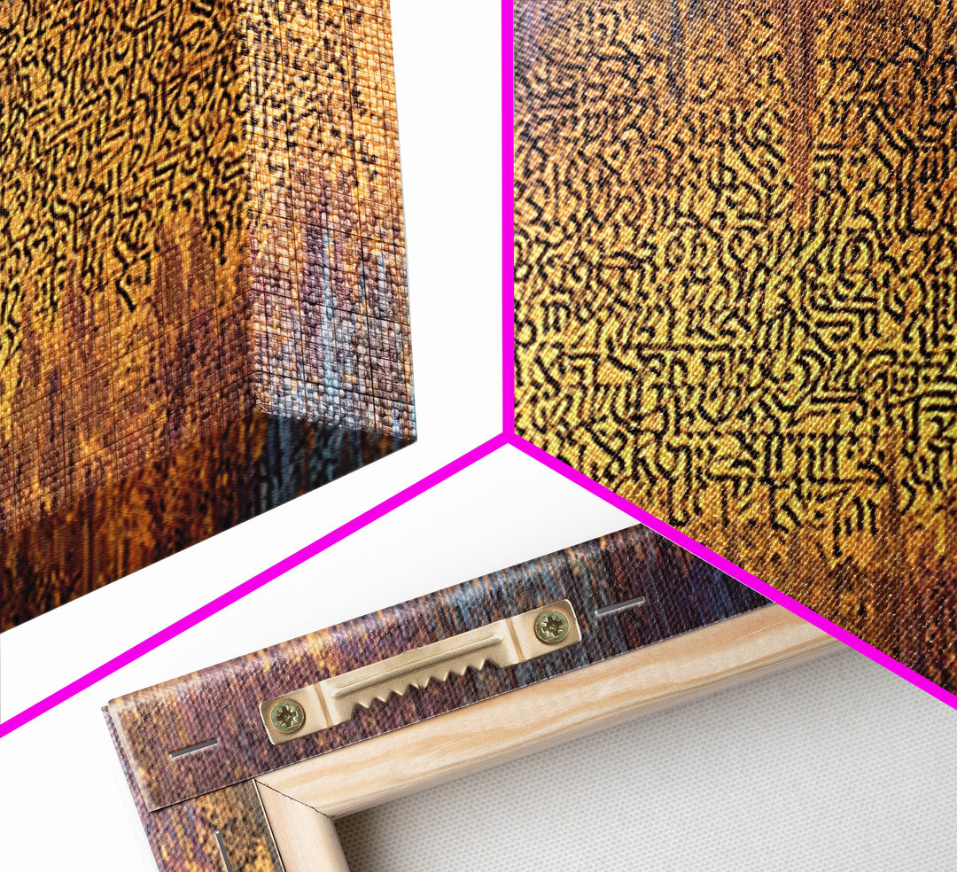 Golden Ancient Script Abstract Wall Art, African Inspired Calligraphy, Earth Tone Texture, Luxury Canvas Home Decor Gift