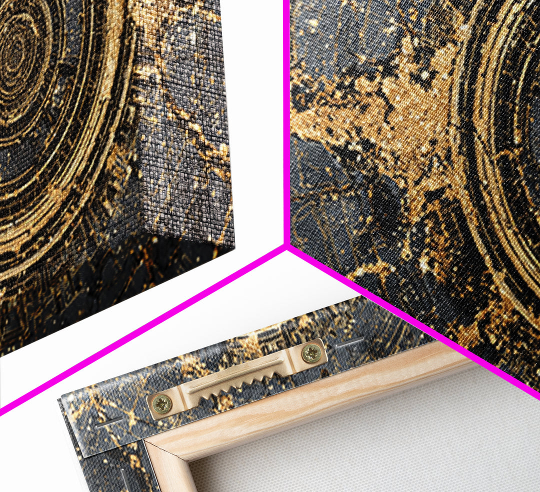 Cracked Obsidian Gold Mandala Canvas Print, African Abstract Art, Geometric Wall Decor, Luxury Modern Home Decor Gift For Him