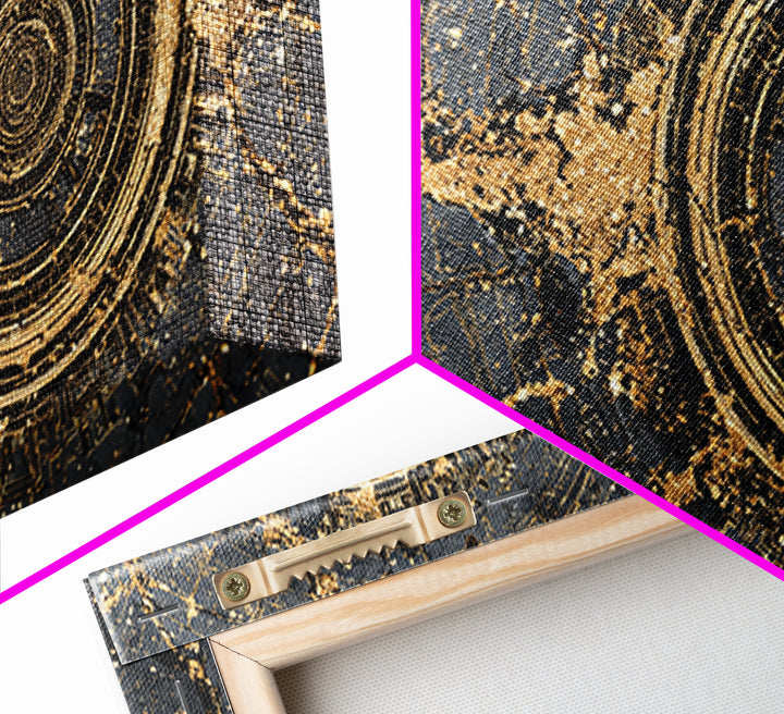Cracked Obsidian Gold Mandala Canvas Print, African Abstract Art, Geometric Wall Decor, Luxury Modern Home Decor Gift For Him
