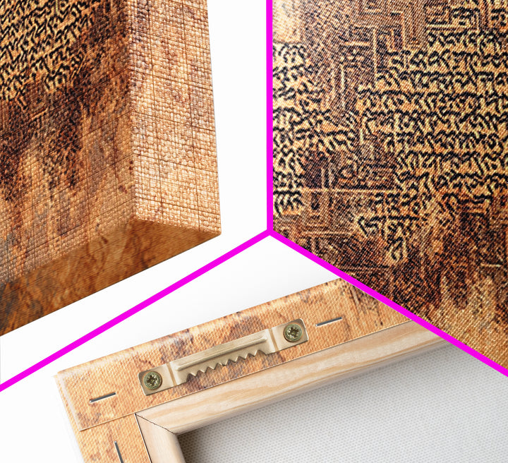Terracotta Script Map Wall Art, African Inspired Abstract Calligraphy, Geometric Cultural Decor, Earth Tone Canvas Home Decor Gift