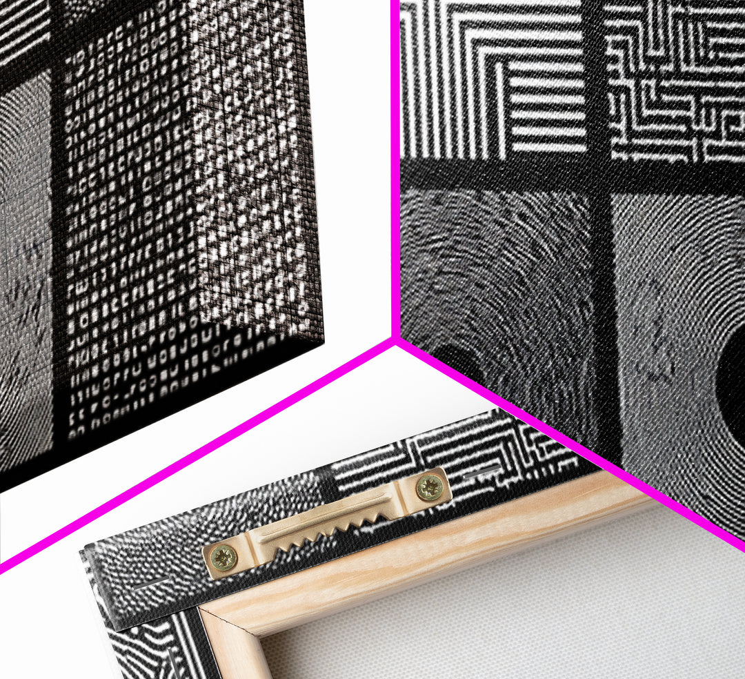 Black White Optical Pattern Canvas Print, African Abstract Geometric Art, Minimalist Modern Wall Decor, Bold Home Decor Gift