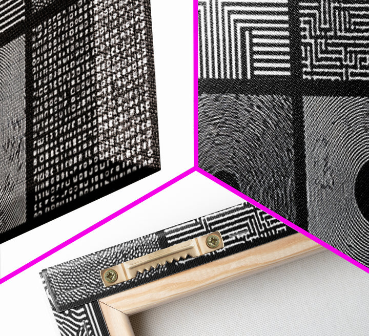 Black White Optical Pattern Canvas Print, African Abstract Geometric Art, Minimalist Modern Wall Decor, Bold Home Decor Gift