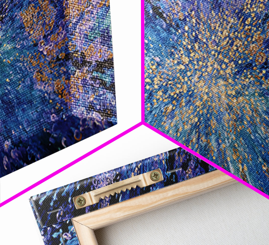Blue Gold Cosmic Abstract Wall Art, Explosive Modern Canvas Decor, Textured Art Print, Dreamy Statement Living Room Decor