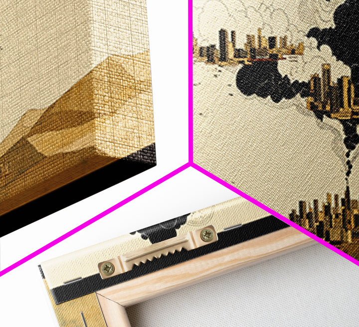 Desert Smoke Cityscape Wall Art, Afrofuturism Decor, Industrial Skyline, Dystopian Landscape, Modern Canvas Art Print Decor