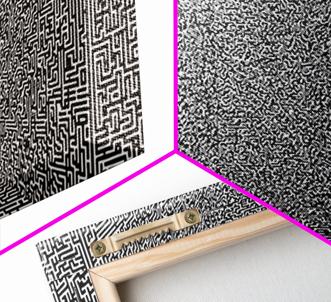 Black And White Optical Maze Room Wall Art, Abstract Geometric Pattern Print, Modern Minimalist Office Decor, Bold Canvas