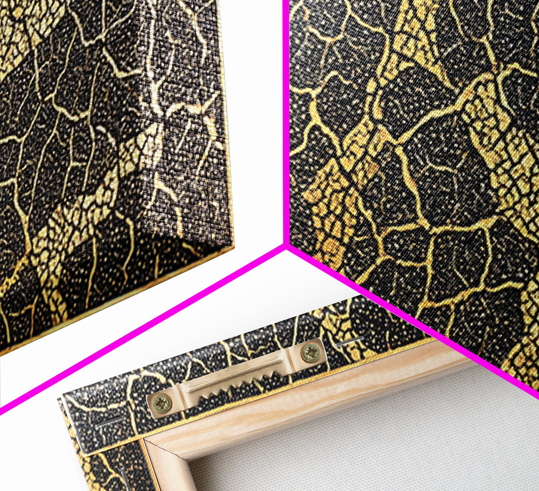 Gold And Black Giraffe Mosaic Canvas Print, African Safari Animal Pattern Wall Art, Luxury Tribal Decor, Earth Tone Artwork