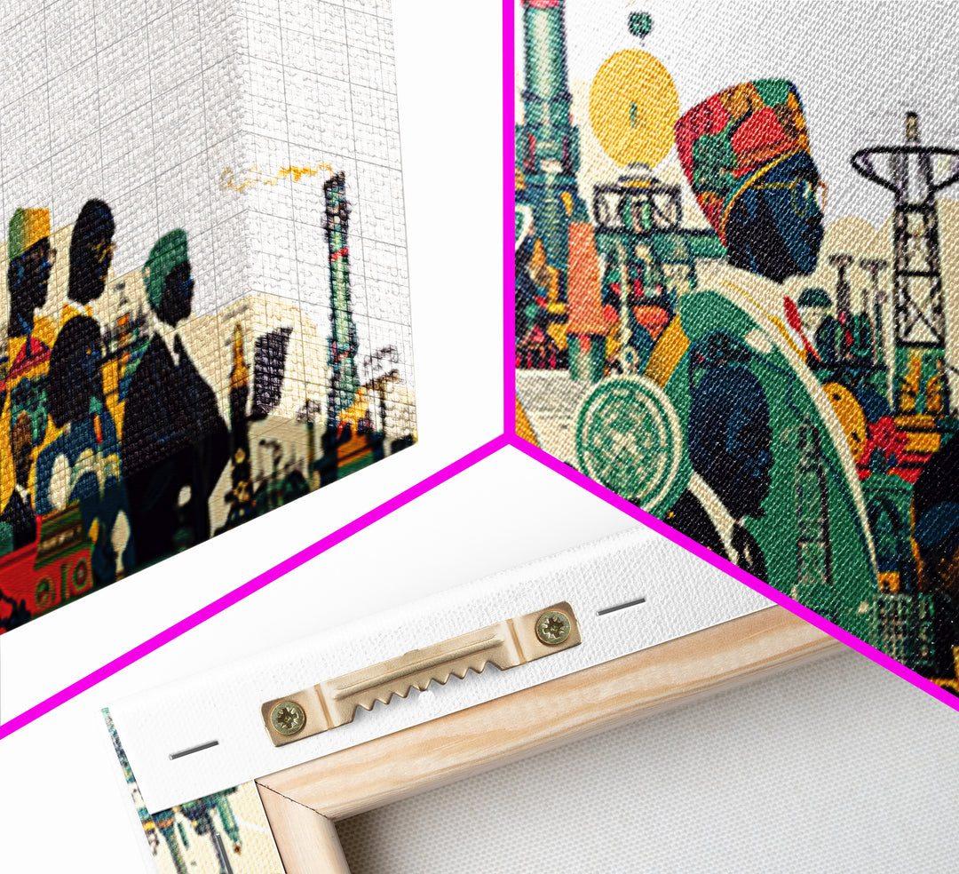 Afrofuturist African City Procession Wall Art, Black Culture Art, Modern African Art, Afrocentric Decor, Statement Canvas