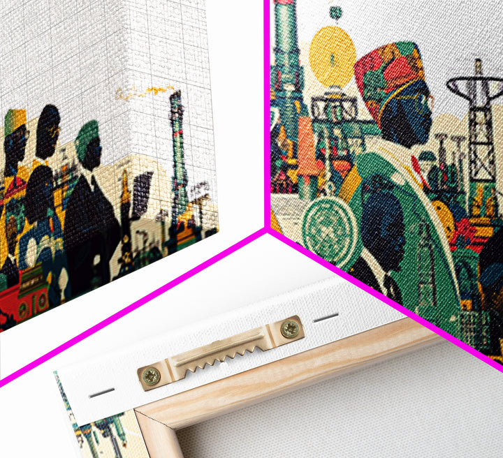 Afrofuturist African City Procession Wall Art, Black Culture Art, Modern African Art, Afrocentric Decor, Statement Canvas