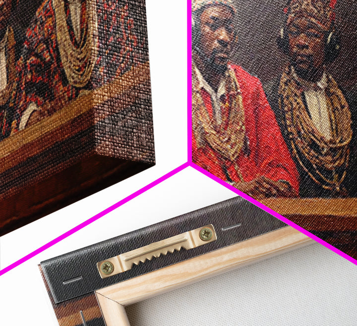 Traditional African Tribunal With Ornate Hats Wall Art, Tribal Queen Art, Cultural Portrait, Black History Gift, Bold Decor
