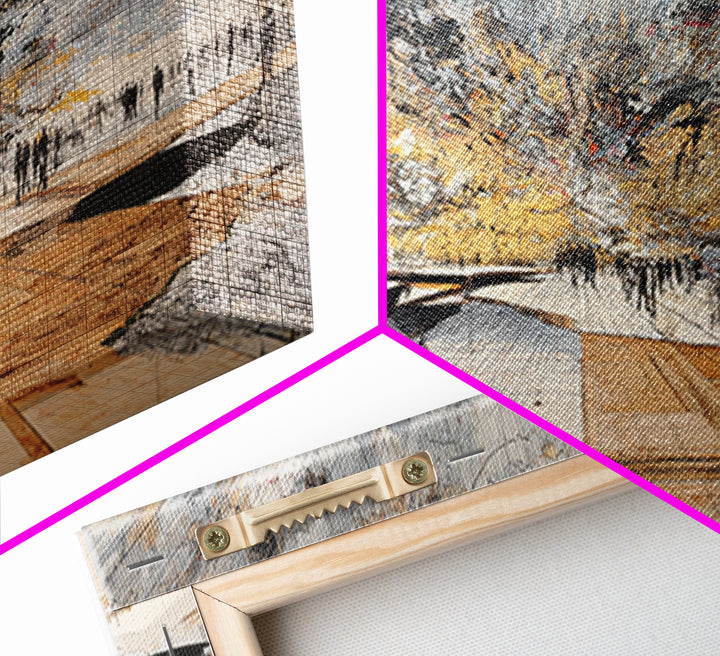 Stormy Urban Horizon Wall Art, Abstract African Inspired Cityscape Canvas Print, Modern Office Decor For Living Room Decor