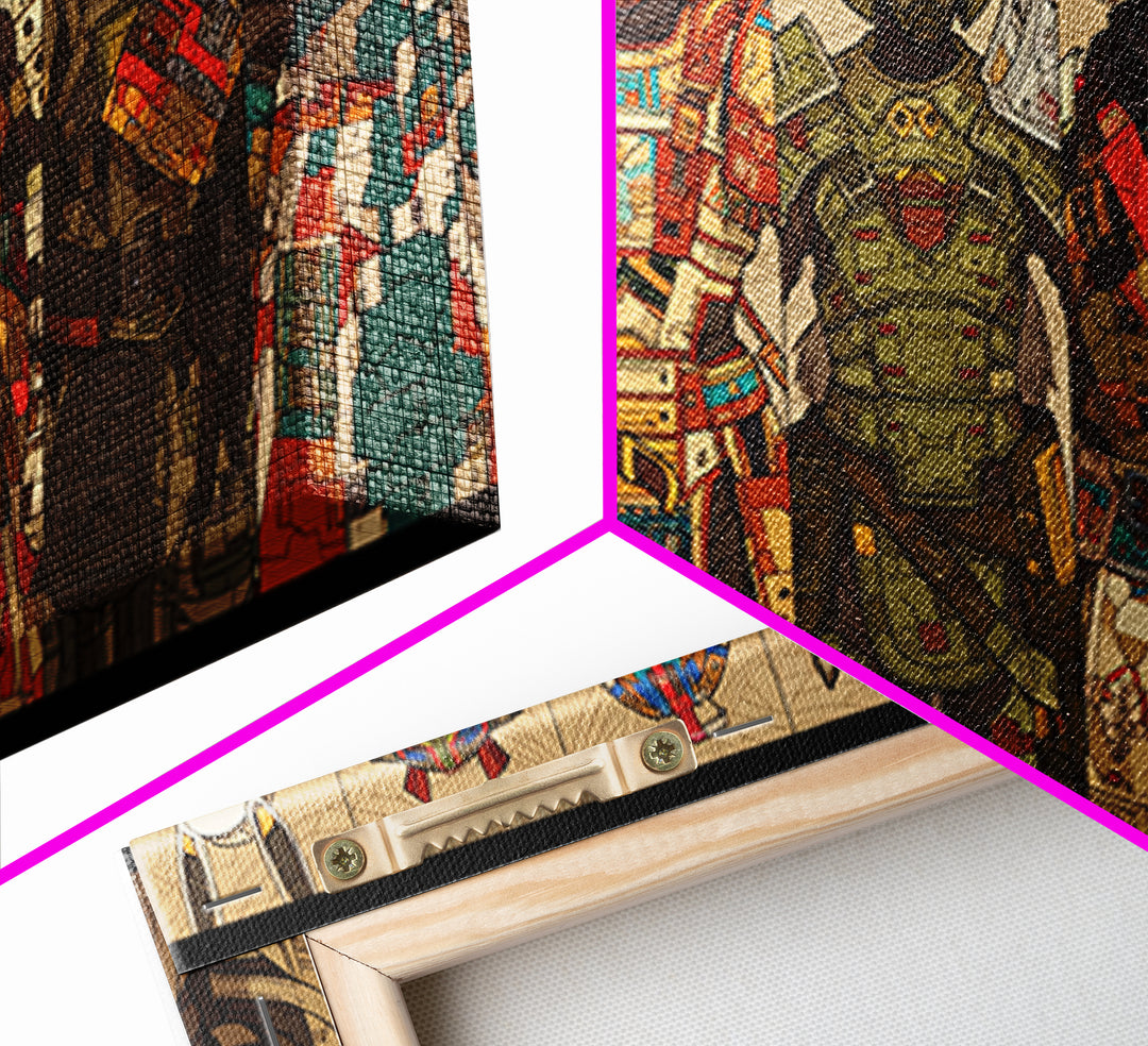 Cyber Animal Warriors Wall Art, Afrofuturism Canvas Print, African Tribal Art, Bold Gaming Room Decor For Collectors Gift