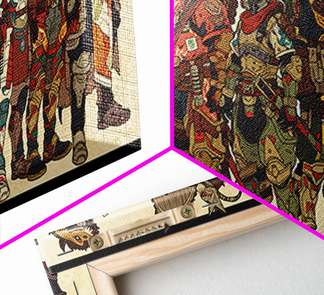 Masked Animal Tribe Wall Art, African Warrior Art Canvas Print, Tribal Fantasy Illustration Decor For Bold Home Gallery Room