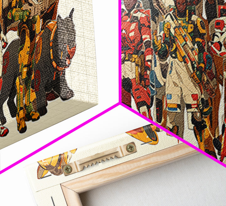 Futuristic African Riders Wall Art, Afrofuturism Canvas Print, Animal Warrior Art Decor For Kids Gaming Room Gallery Decor