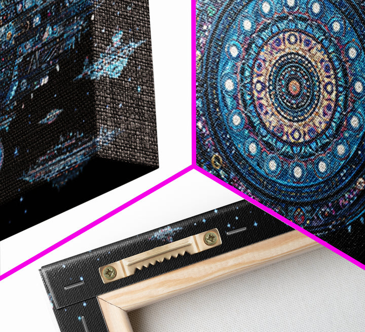 Ornate Cosmic Space Station Canvas Print, Blue Sci Fi Mandala Wall Art, Futuristic Digital Art, Modern Office Decor Gift