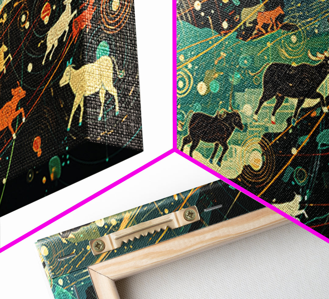 Cosmic Cattle Migration Canvas Print, Abstract Animal Wall Art, Modern Farm Decor, Earth Tone Office Art, Unique Home Gift