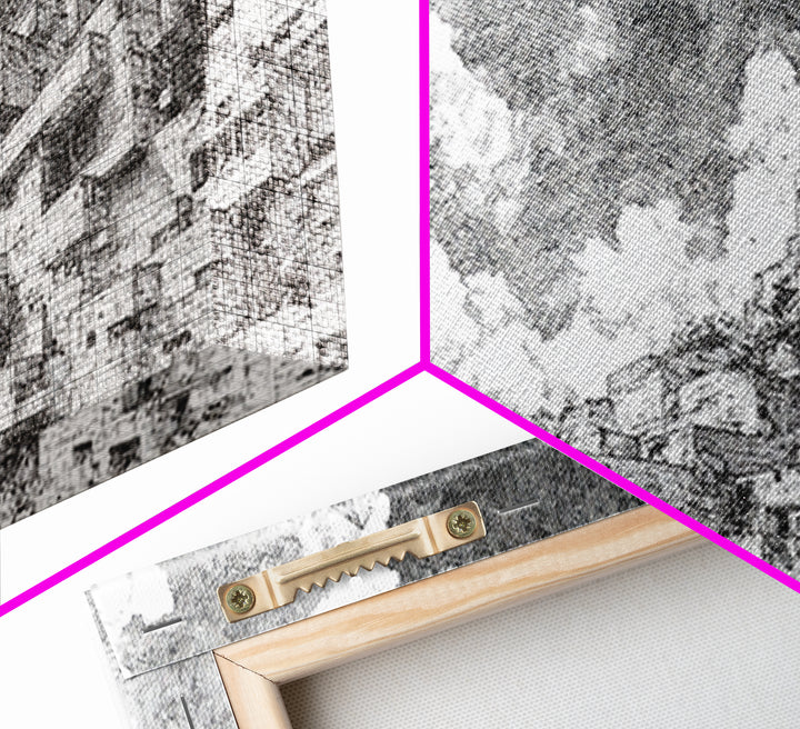Black And White African City Sketch Wall Art, Urban Landscape Drawing, Minimalist Architecture Print, Modern Home Office Decor
