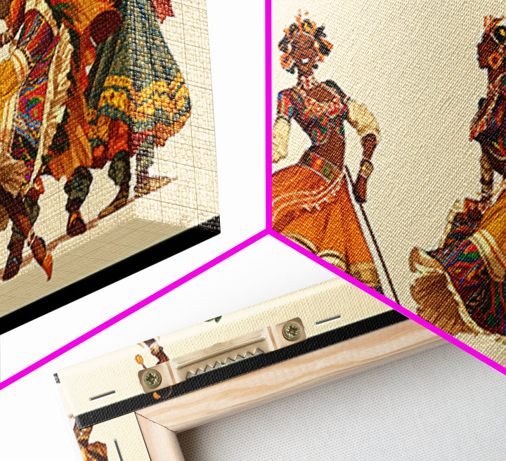 Joyful African Celebration Dancers Wall Art, Colorful Tribal Culture Print, Ankara Fabric Music Decor, Afrocentric Art Gift