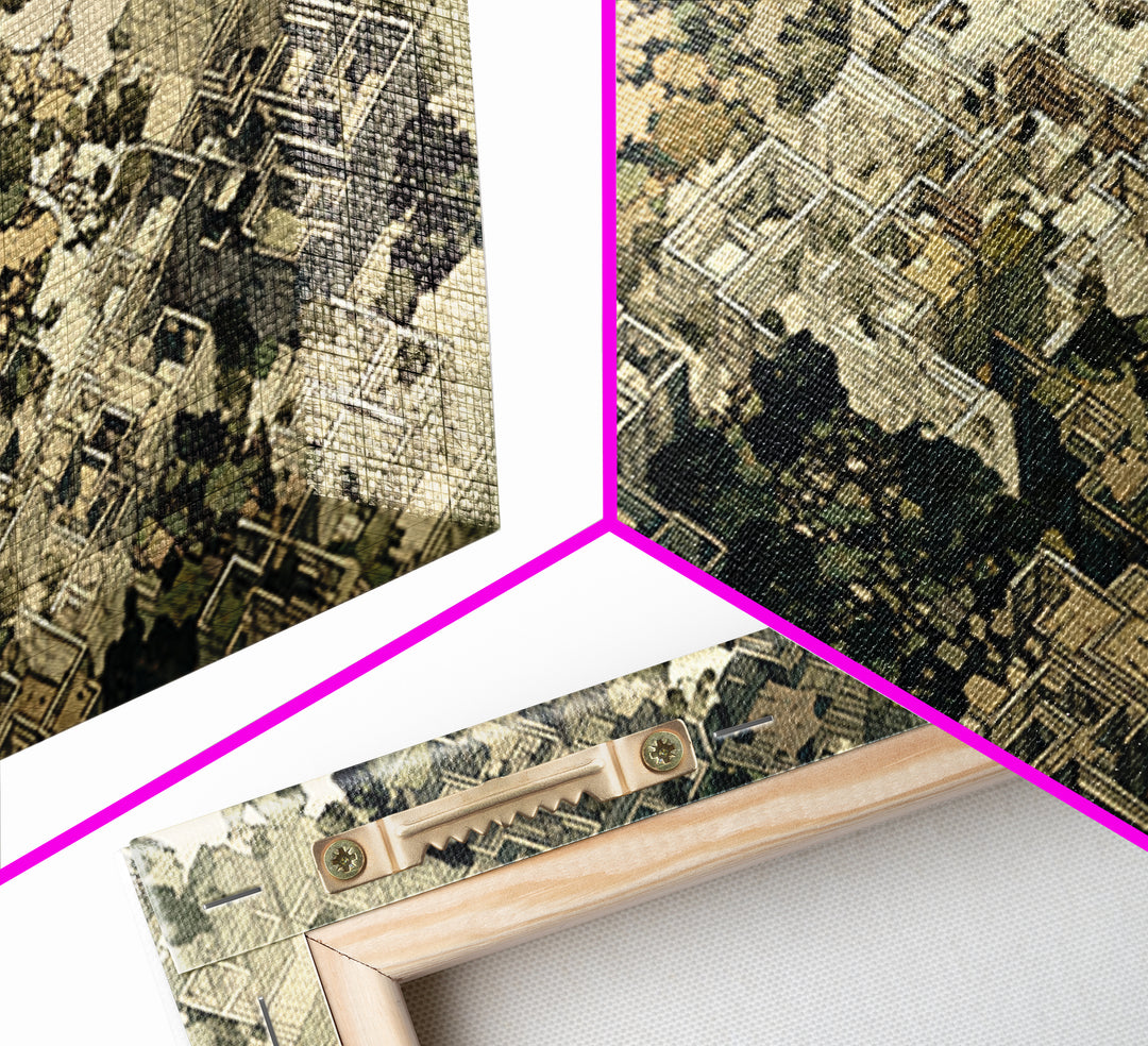 Sepia Isometric Floating City Canvas Print, African Inspired Urban Architecture, Abstract Wall Decor, Modern Office Art Gift