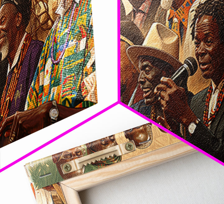 Joyful African Musicians And Elders Wall Art, Cultural Celebration Portrait, Afrocentric Canvas Decor, Black History Gift