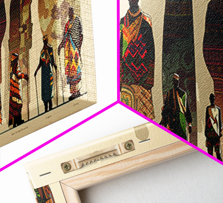 Tall African Fashion Silhouettes Wall Art, Ankara Textile Patterns, Cultural Portrait Canvas Decor, Afrocentric Home Decor