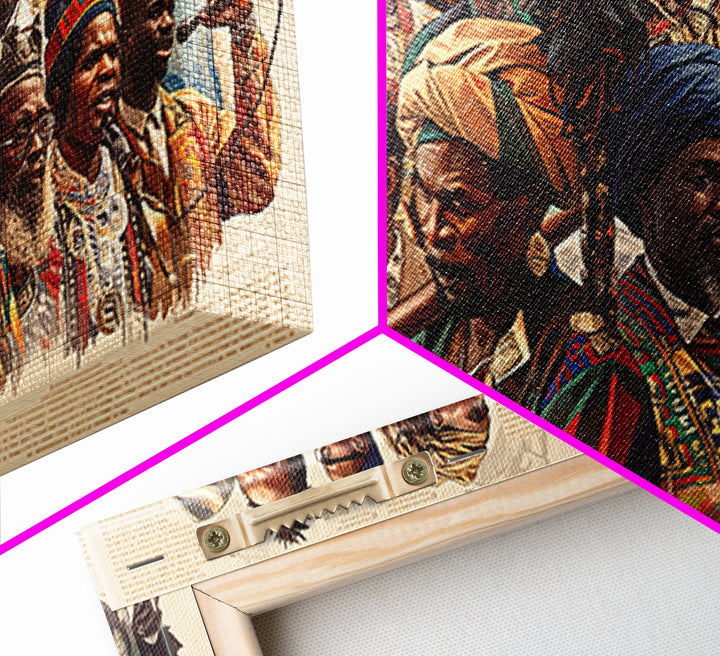 Vibrant African Elders And Musicians Canvas Print, Afrocentric Portrait Wall Decor, African Culture Art, Black Art Gift For Her