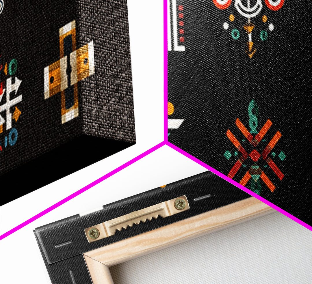 Modern African Geometric Symbols Wall Art, Abstract Tribal Patterns, Afrocentric Decor, Black Culture Art Canvas Print Set