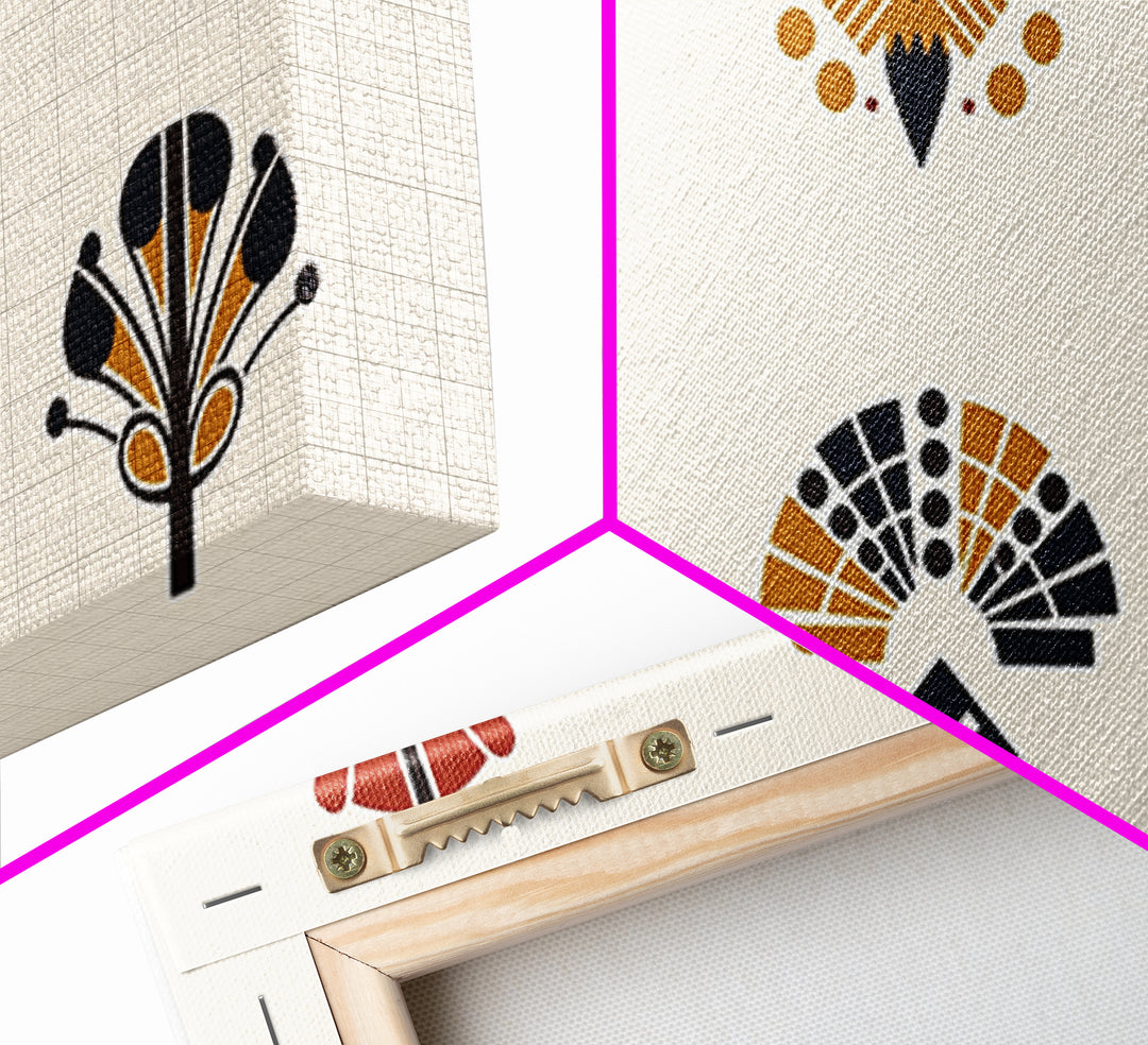 Minimal African Fan Motif Wall Art, Boho Geometric Pattern Decor, Abstract African Art, Earth Tone Canvas Print Set Gift
