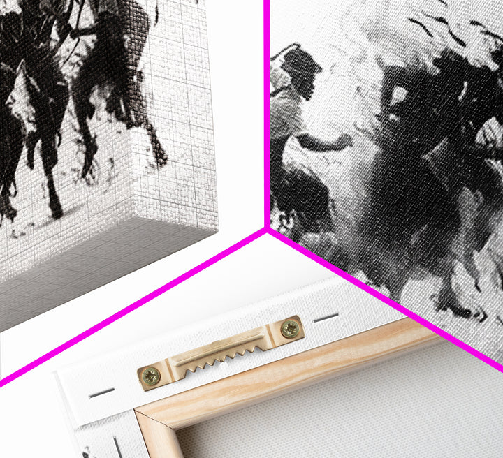 African Warrior Riders In Bold Black Ink Wall Art, Tribal Battle Canvas Print, Black And White Statement Decor Gift For Office