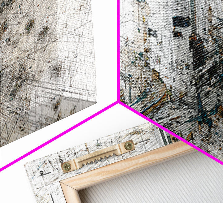 White Abstract City Map Canvas Print, Geometric Architecture Wall Art, Minimalist Modern Office Decor Gift For Home And Living Room