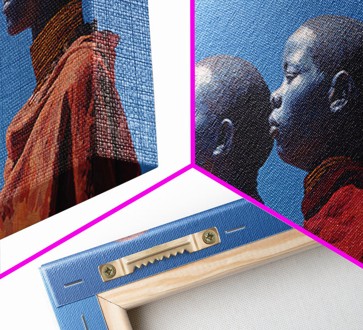 Maasai Women In Red Robes Wall Art, African Women Canvas Print For Tribal Culture Decor And Elegant Bedroom Wall Decor Gift