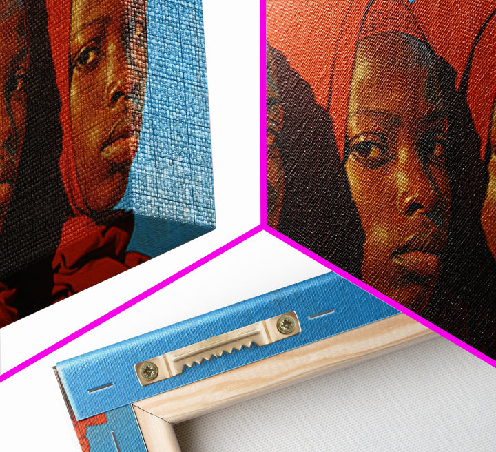 Four African Women In Red Headwraps Wall Art, Black Woman Canvas Print For Afrocentric Decor, Portrait Wall Art, And Gifts