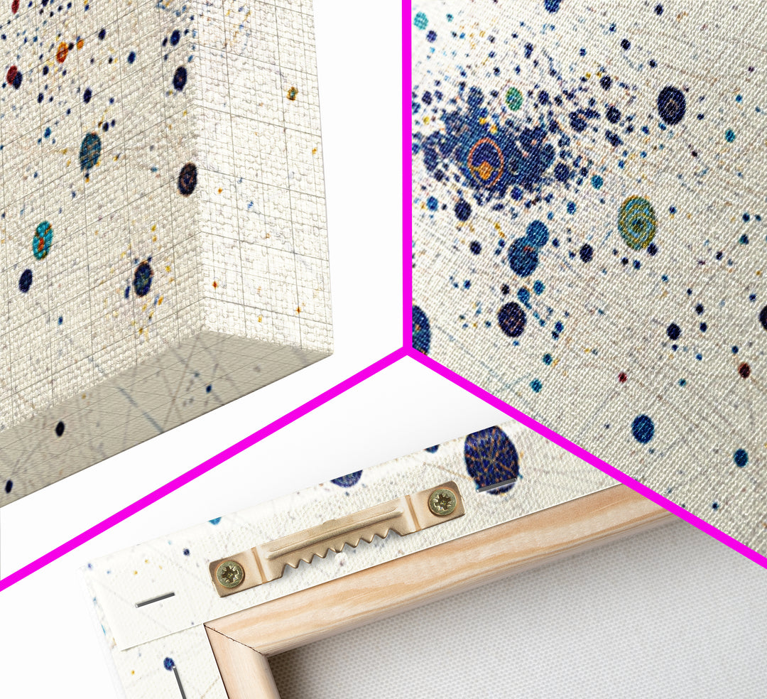Cream Blue Gold Dot Constellation Network Wall Art, Abstract Geometric Canvas Print, Minimalist Modern Office Decor Gift