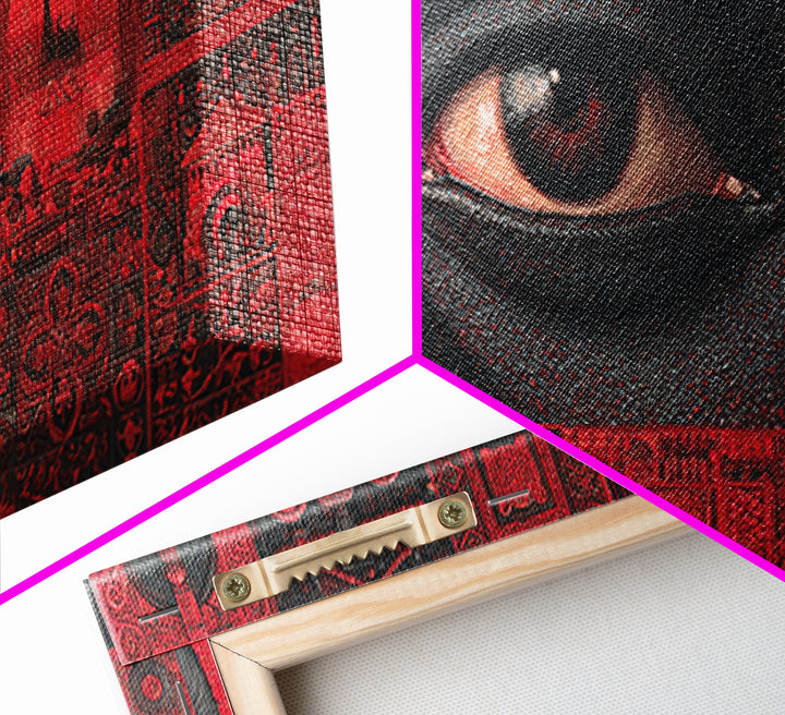 Red Mystic Eye Tribal Collage Canvas Print, African Mask Art, Afrocentric Wall Decor, Bold Cultural Artwork For Home Office