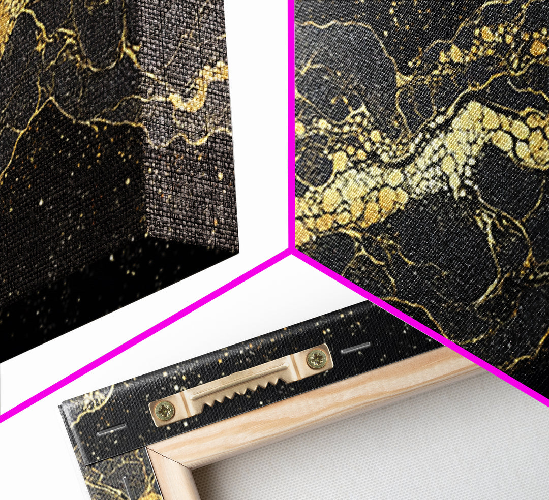 Golden Mountain Vein Abstract Wall Art, Black And Gold African Inspired Canvas Print, Luxury Statement Decor For Home Office