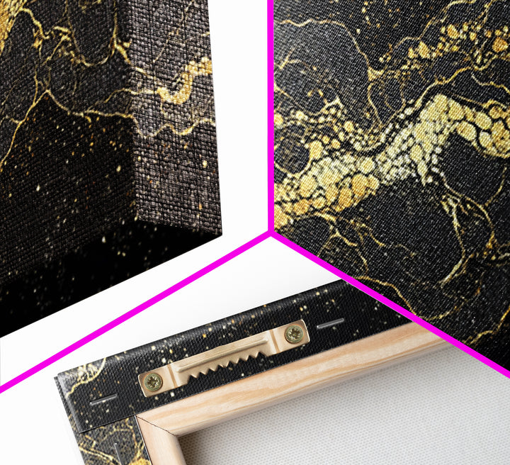 Golden Mountain Vein Abstract Wall Art, Black And Gold African Inspired Canvas Print, Luxury Statement Decor For Home Office