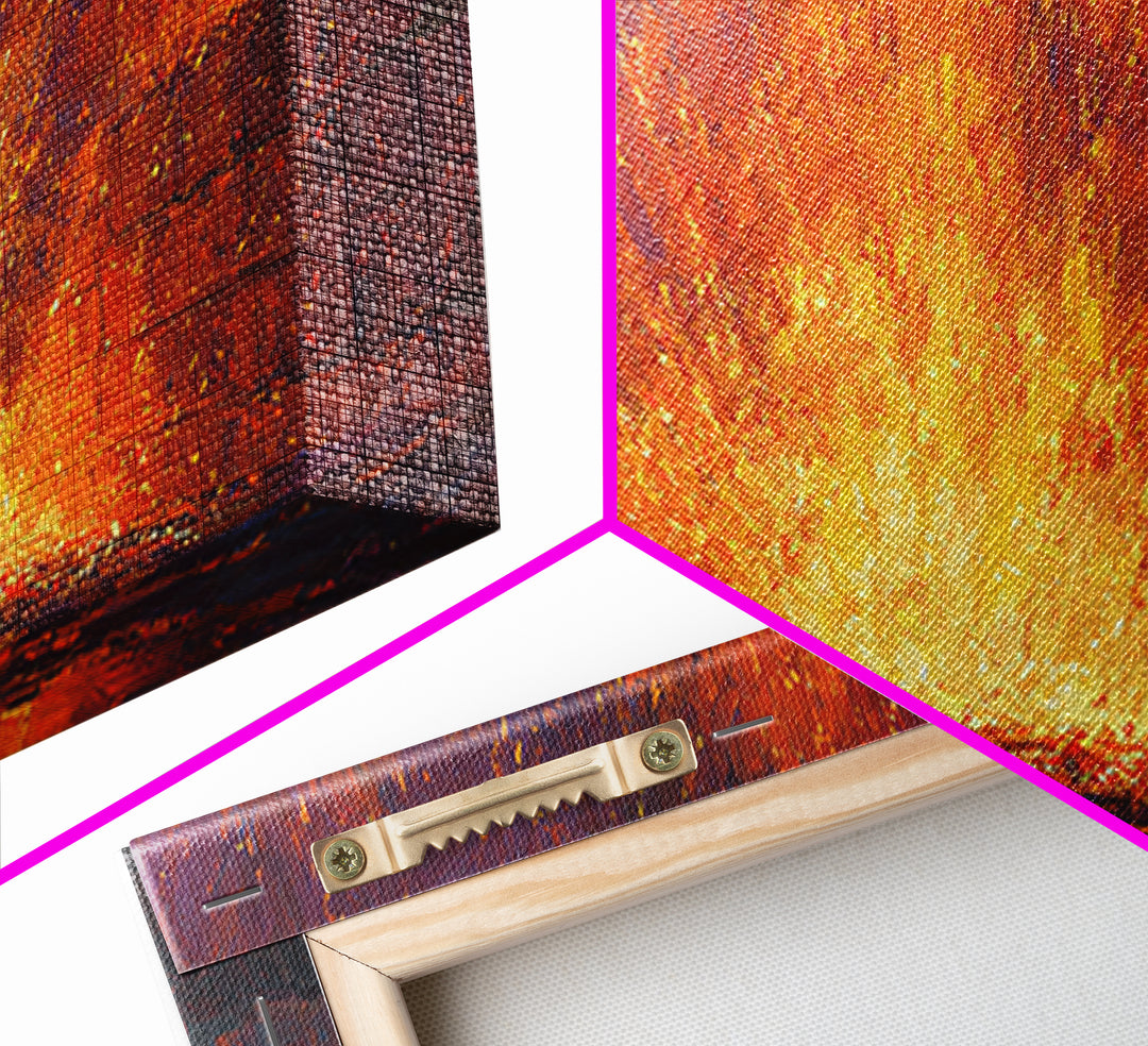 Molten Foundry Firestorm Framed Canvas Print, Fiery Industrial Wall Art, Orange Abstract Painting, Statement Living Room Decor