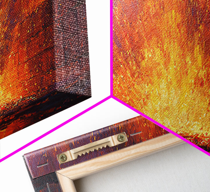 Molten Foundry Firestorm Framed Canvas Print, Fiery Industrial Wall Art, Orange Abstract Painting, Statement Living Room Decor