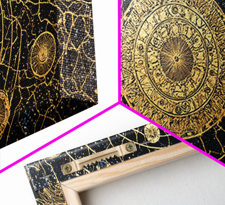 Gold Celestial Mandala Map Wall Art, African Abstract Black And Gold Decor, Luxury Canvas, Spiritual Boho Home Decor, Statement Piece