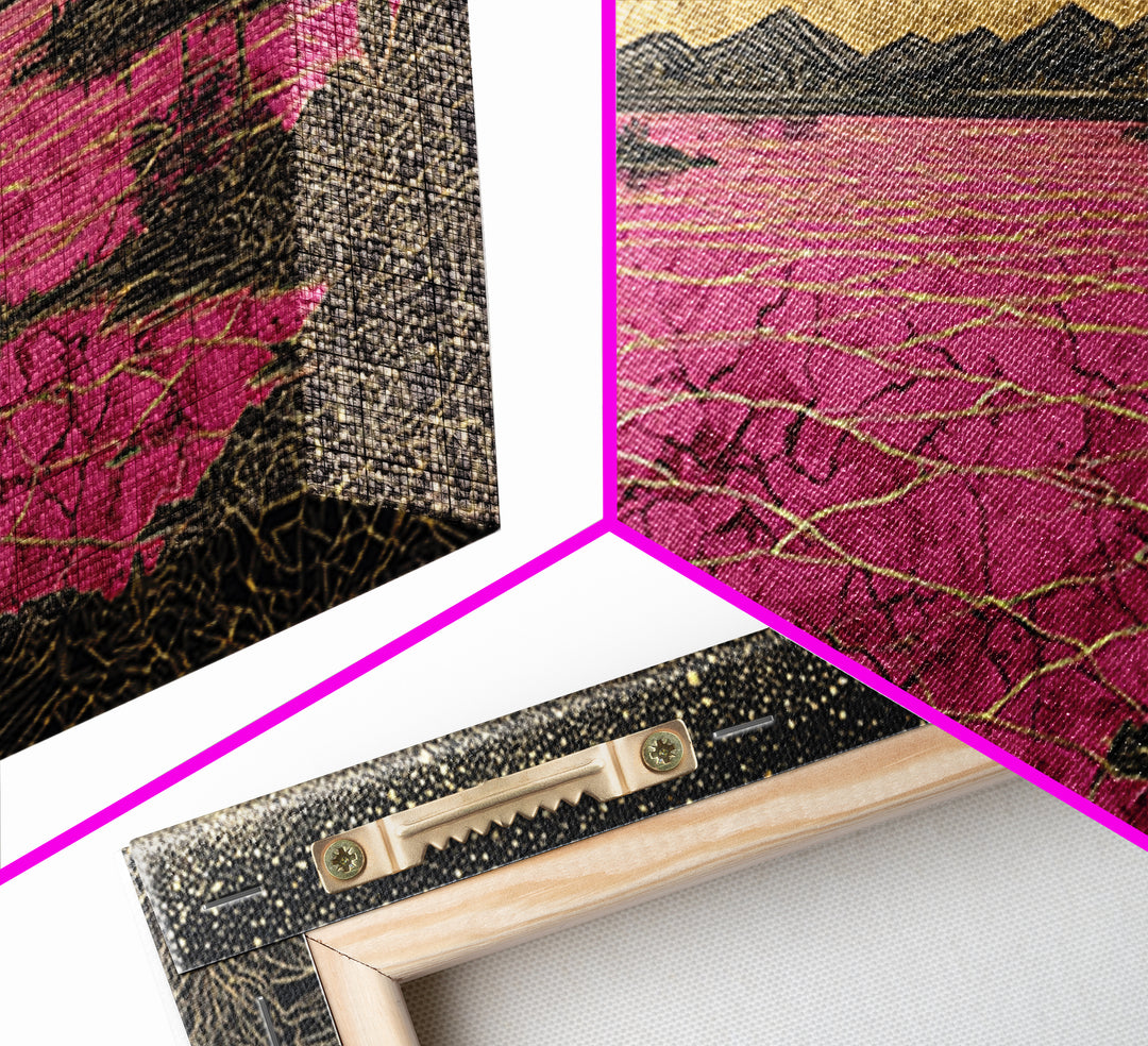 Cracked Pink Lake Savannah Wall Art, African Landscape, Black Gold Boho Decor, Serengeti Inspired Canvas For Living Room