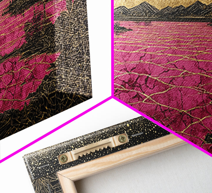 Cracked Pink Lake Savannah Wall Art, African Landscape, Black Gold Boho Decor, Serengeti Inspired Canvas For Living Room